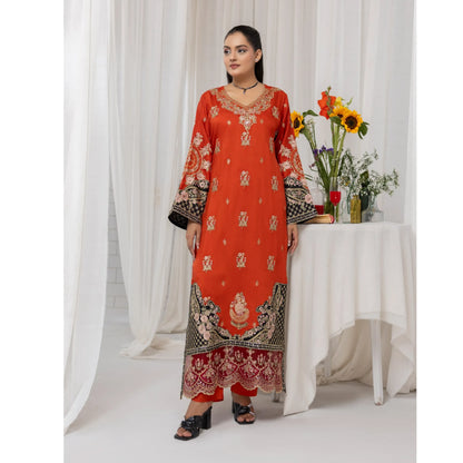 UTT-23 Embroidered Viscose Linen Kaftan Style 2 Piece Co Ord Set Collection by Traditional Thread