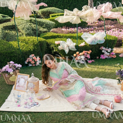 UA-208 Embroidered Chikenkari Cambric Cotton Pastel Festive Collection by Umnaa - Ready to Wear Pakistani Asian clothes