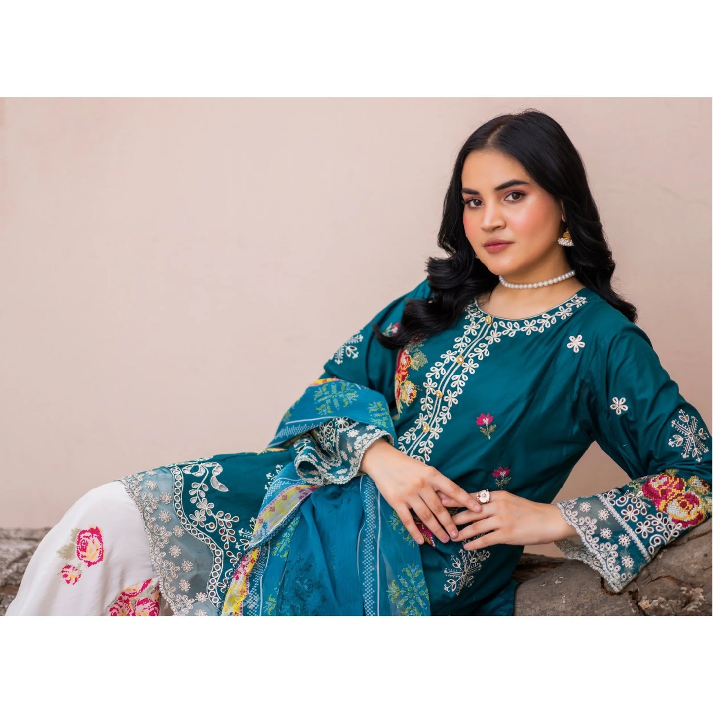 UMRZ-62 "Crimsons" by Rangz Embroidered Cotton with poly Lawn Sharara Festive collection| Ready to Wear Pakistani Asian clothes