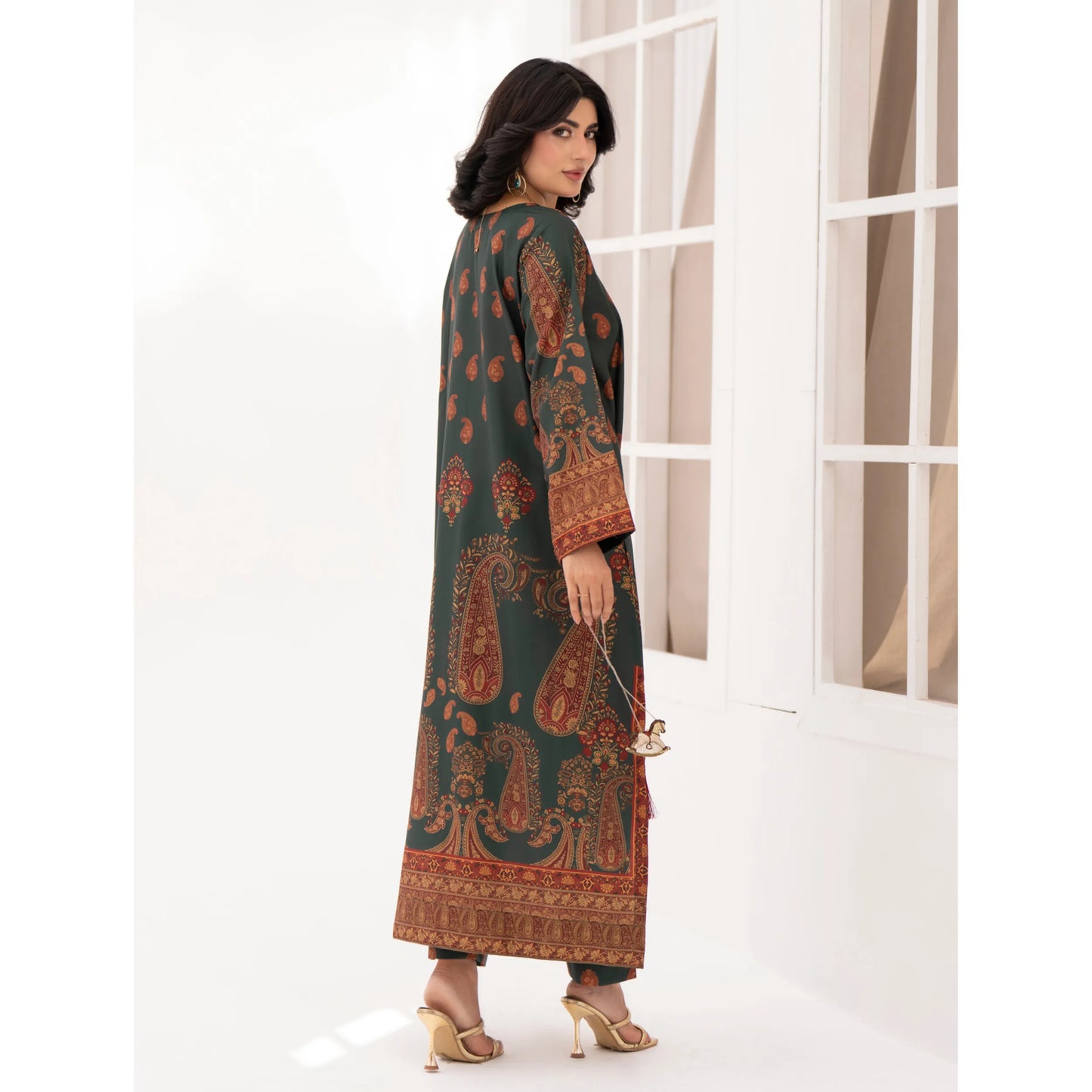 UA-215 " Printed Poly Silk Lawn Kaftan Style Co Ord Set Collection by Umnaa | Ready to Wear Pakistani Asian clothes