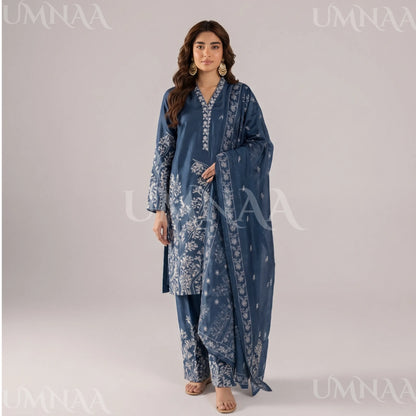 UA-221 Embroidered Cotton Ready to Wear Collection Pakistani Asian Women | 3 Piece Shirt Trouser Duppata by Umnaa