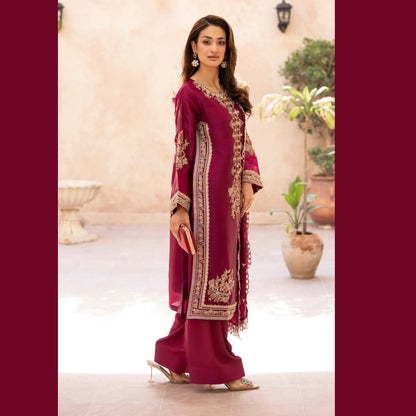 RA-36 Embroidered Sheesha Silk 3 Piece Suit | Premium Embroidered Silk Dress with Dupatta | Women's Party & Festive Wear