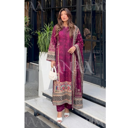 UA-228 Printed Lawn Long Kaftan Style 3  Piece Casual Summer Collection by Umnaa