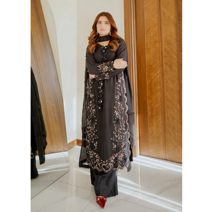 UA-336 Women's Embroidered Raw Silk Dress 3 Piece Festive & Party Wear Suit by Umnaa