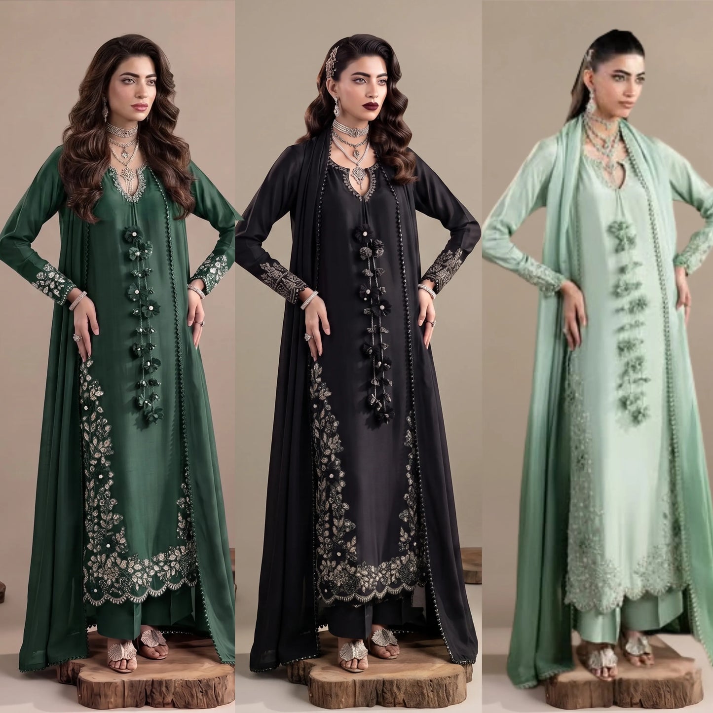 UA-336 Women's Embroidered Raw Silk Dress 3 Piece Festive & Party Wear Suit by Umnaa
