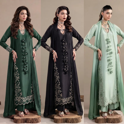 UA-336 Women's Embroidered Raw Silk Dress 3 Piece Festive & Party Wear Suit by Umnaa