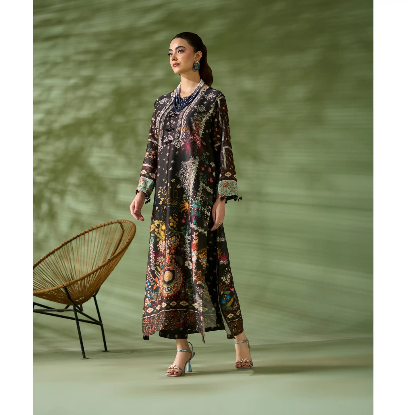 UAL-05 Printed Silk Kaftan Style Co-Ord Set Loose fit Casual Wear | Ethnic wear | ALLY'S