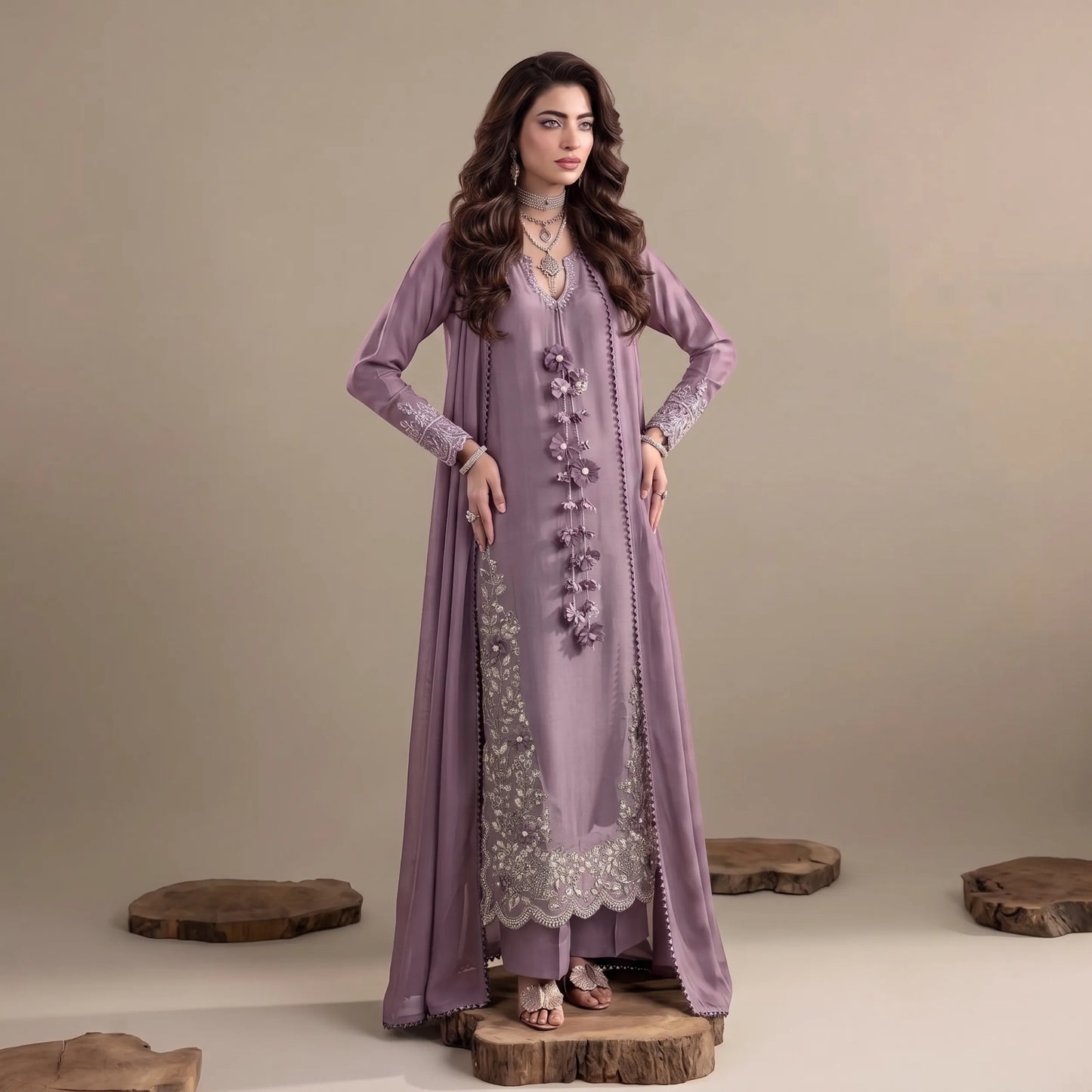 UA-336 Women's Embroidered Raw Silk Dress 3 Piece Festive & Party Wear Suit by Umnaa