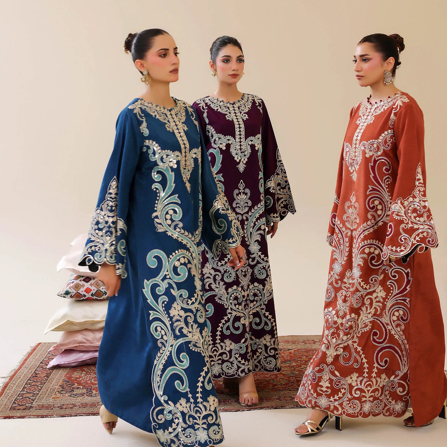 UAL-02 Embroidered Kaftan Raw Silk Co-Ord Set 2 Pc | Adan's Libas