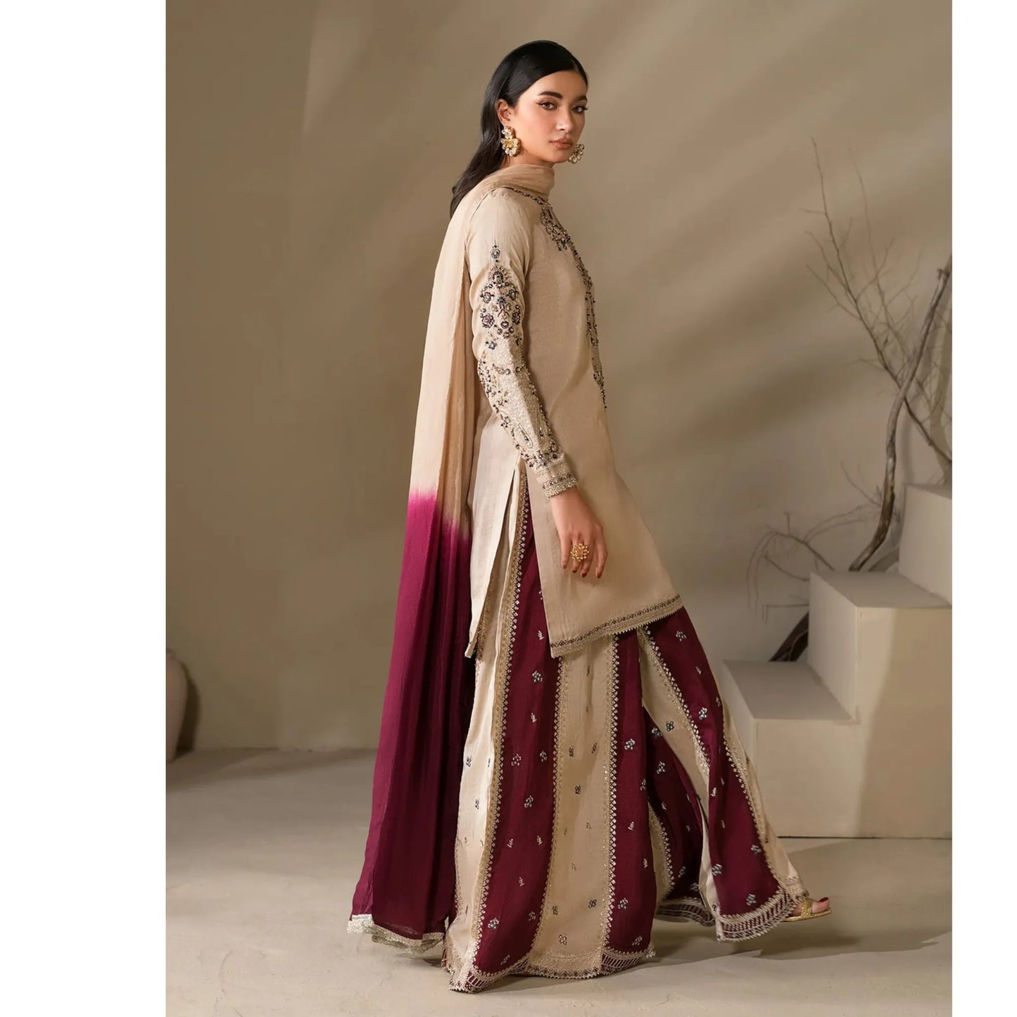 UA-282 Embroidered Raw Silk Luxury Sharara Collection | Umnaa