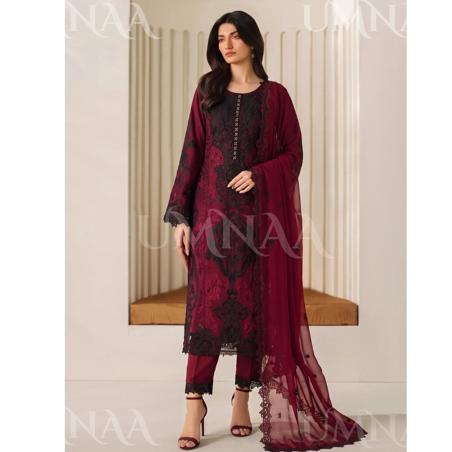 UA-283 Embroidered Chiffon 3 Pc Collection | Umnaa