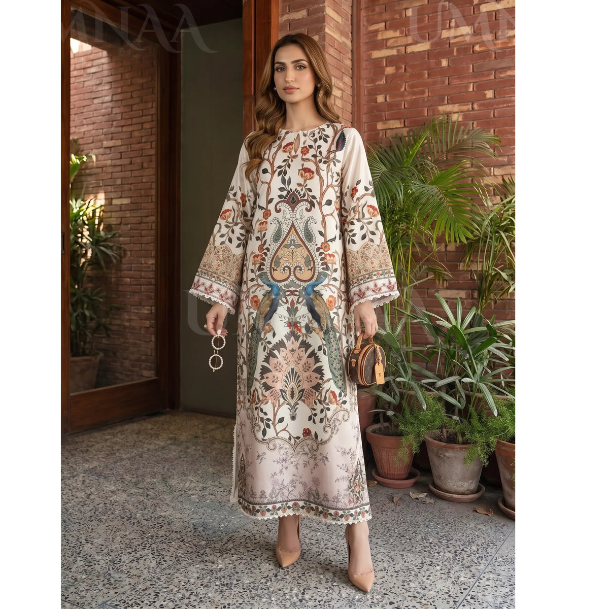 UA-284 Printed Shamooz Silk Printed Kaftan Style Co-Ord Set| Umnaa