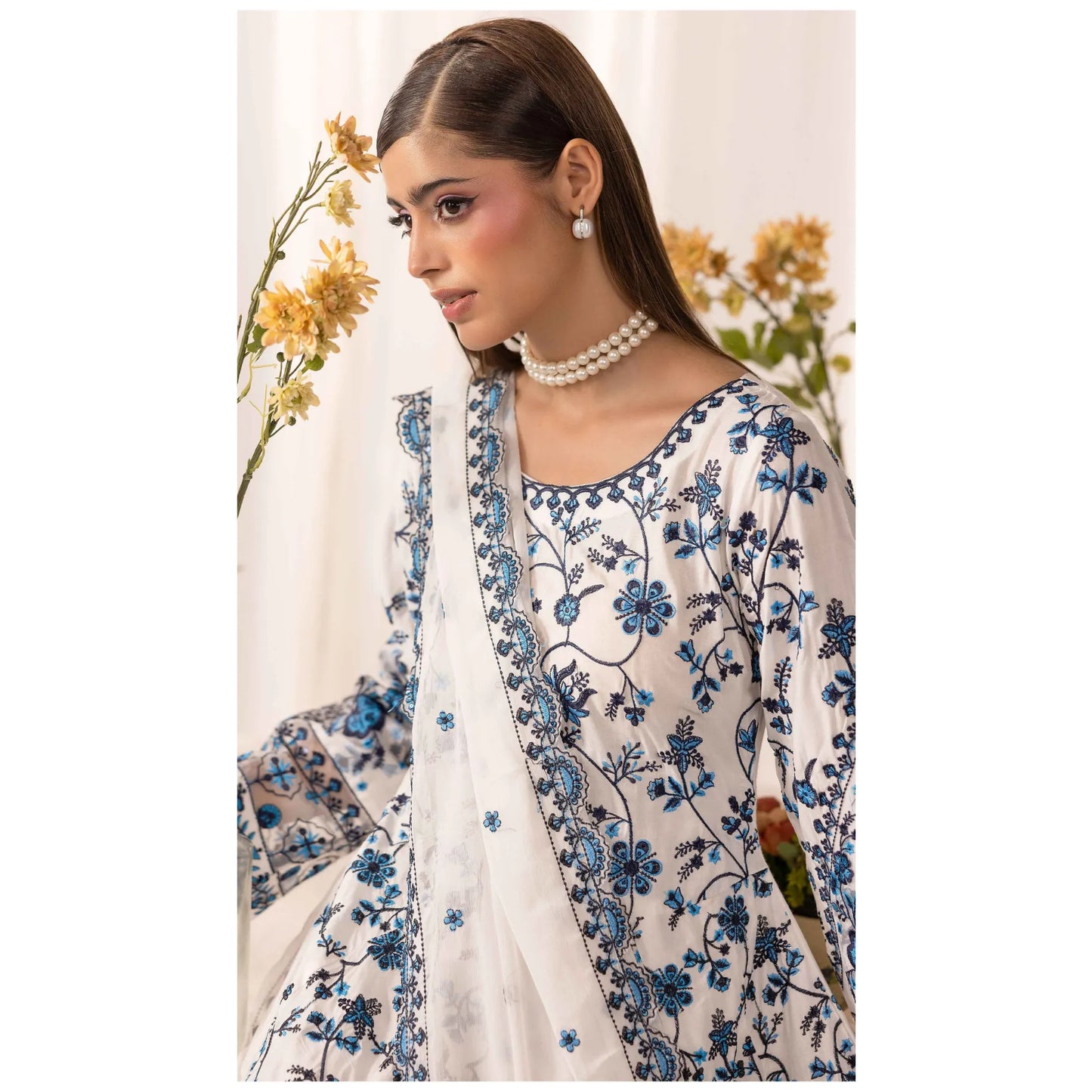 UMS-69 "Aaliya by" Simrans Embroidered Linen frock 3 Pc