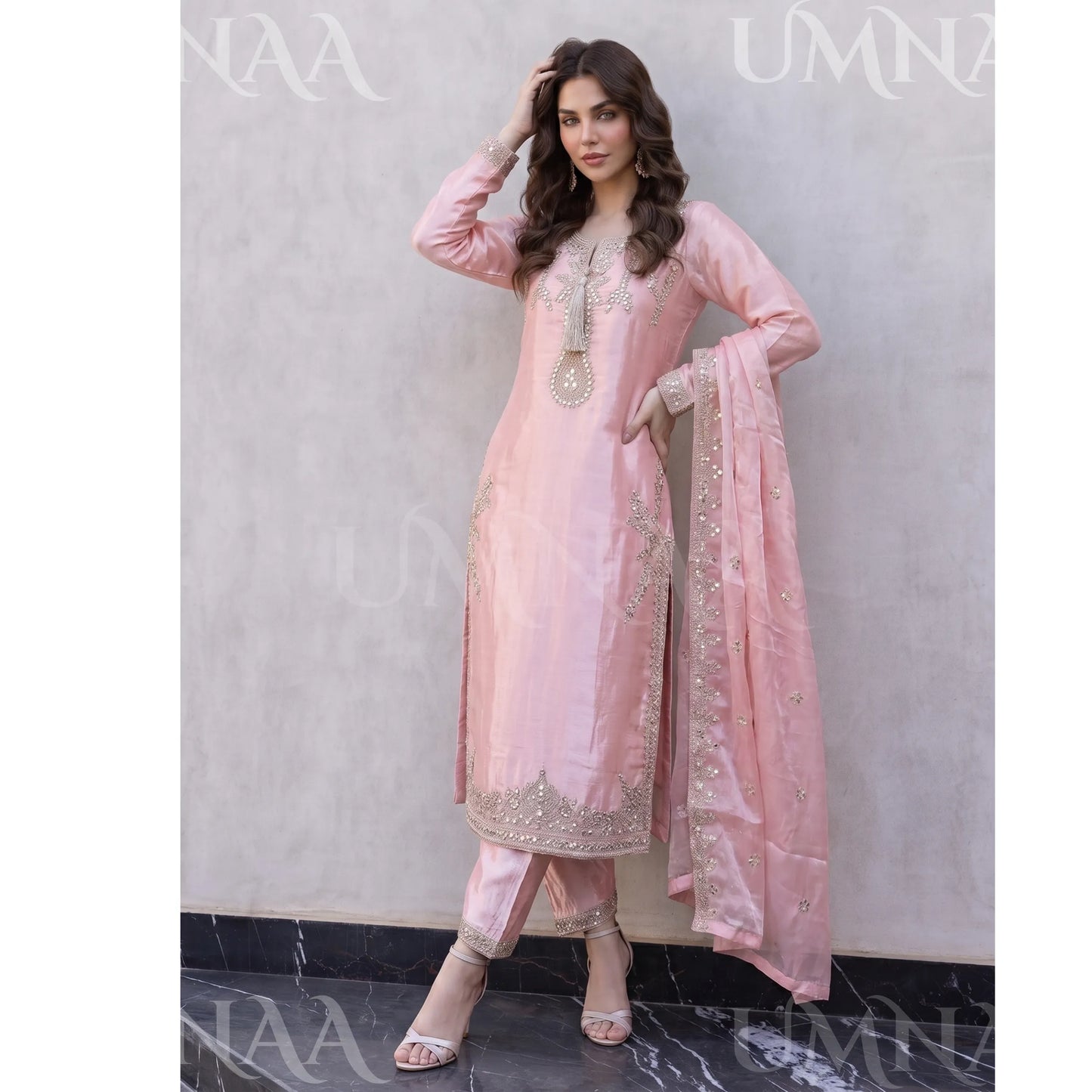 UA-289 Luxury Silk 3-Pc Suit | Embroidered Pakistani Formal Wear