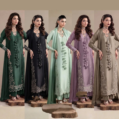 UA-336 Women's Embroidered Raw Silk Dress 3 Piece Festive & Party Wear Suit by Umnaa