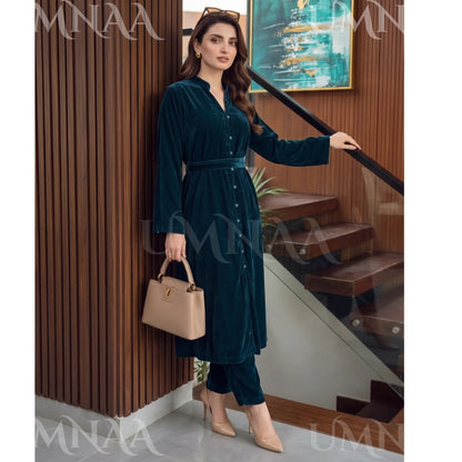 UA-301 Coat Style Velvet Co-Ords 2 Pc | Umnaa