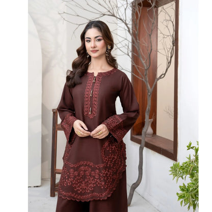 UA-306 Embroidered Dhanak Co-Ord set | Umnaa
