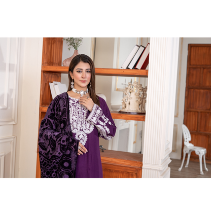 UA-130 Winter Linen dress with Velvet Shawl Collection by Umnaa