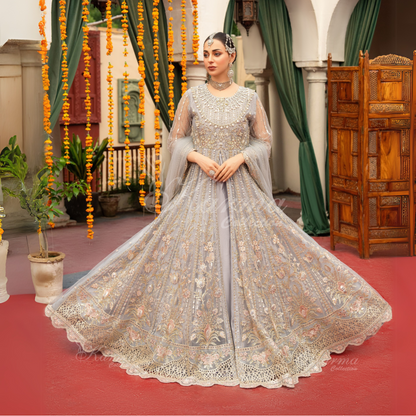 Luxury Embroidered soft Net long Maxi | Wedding Collection | karma Collection | UMKC01301