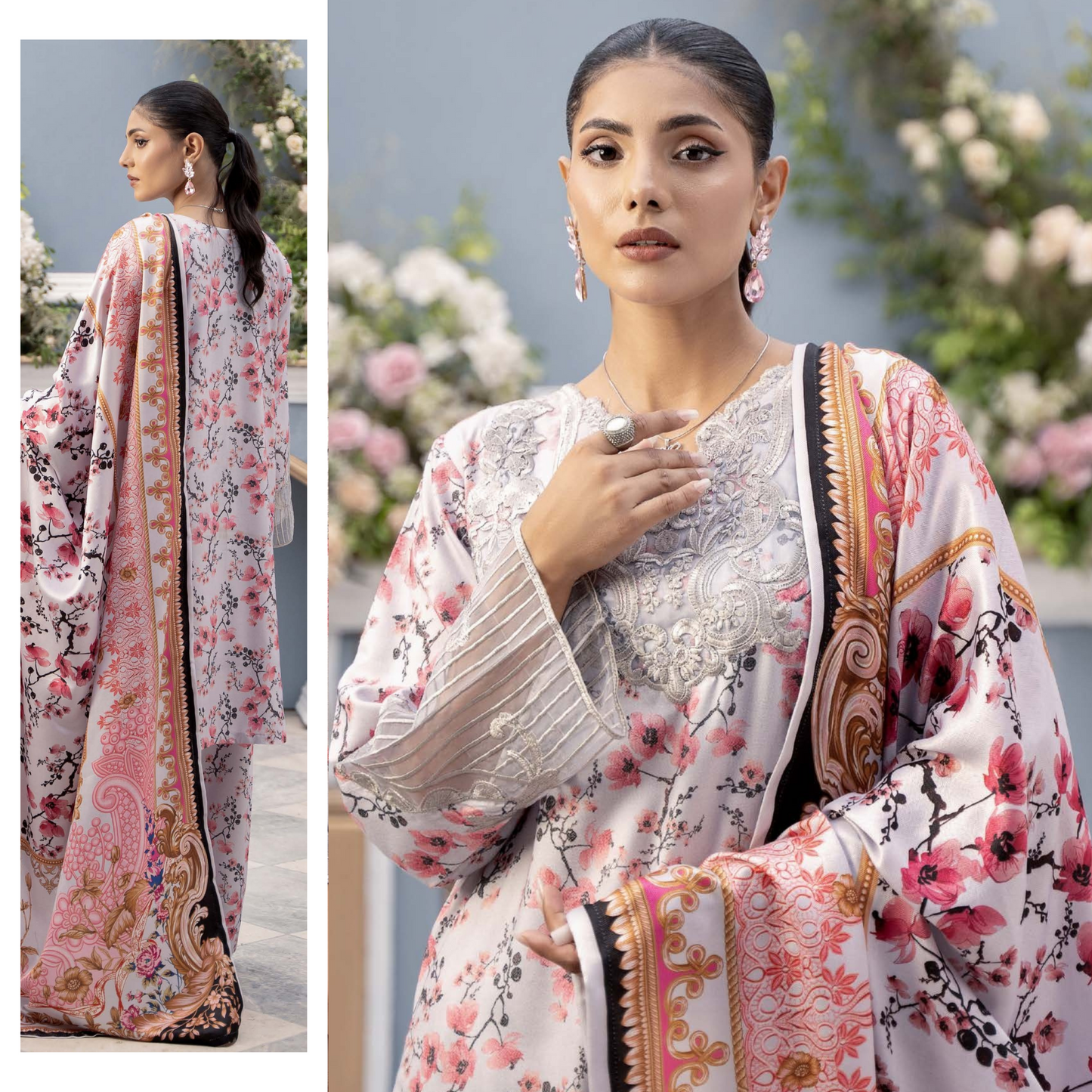 (Multi) Embroidered Printed Dhanak Dress with Dhanak Shawl | Winter Collection | Raniya.h