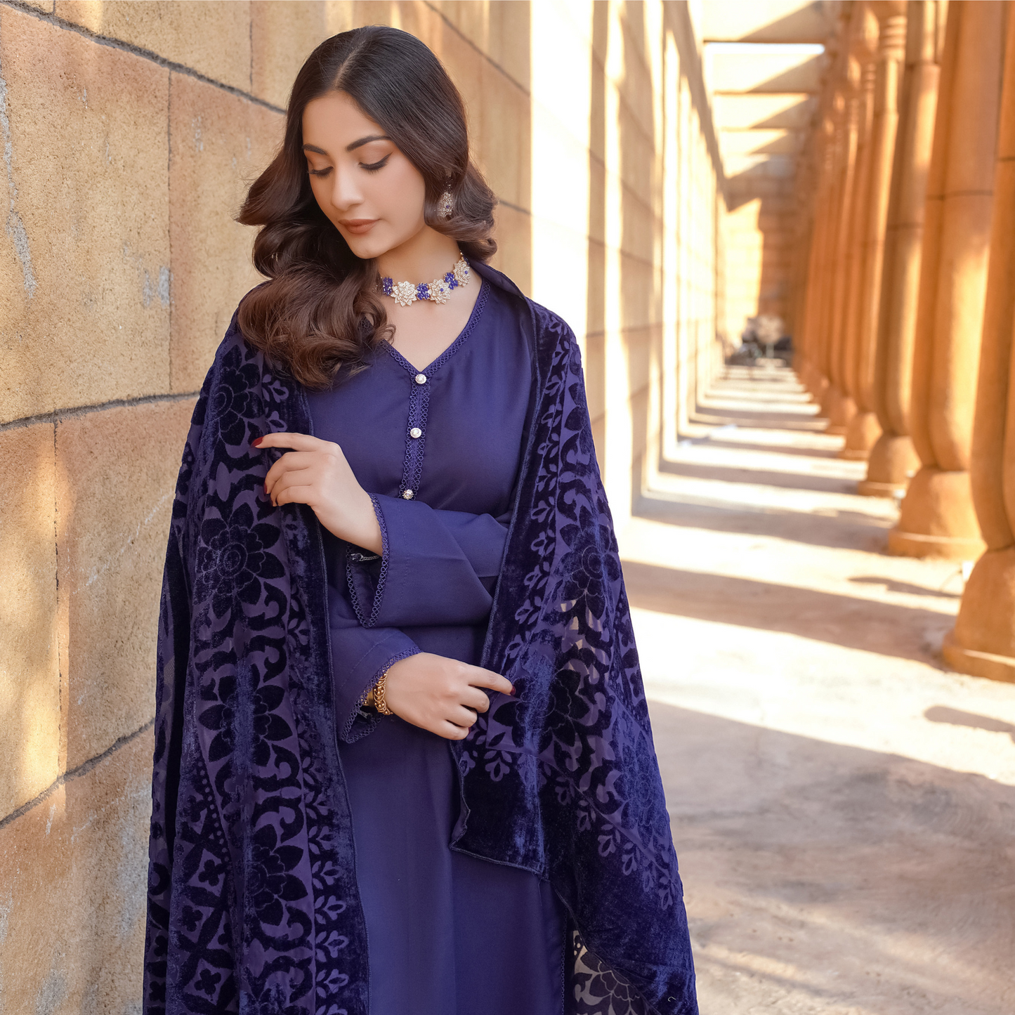 3 Pc Dhanak Dress with Palachi Shawl | Ready-to-wear | Winter Collection |RD