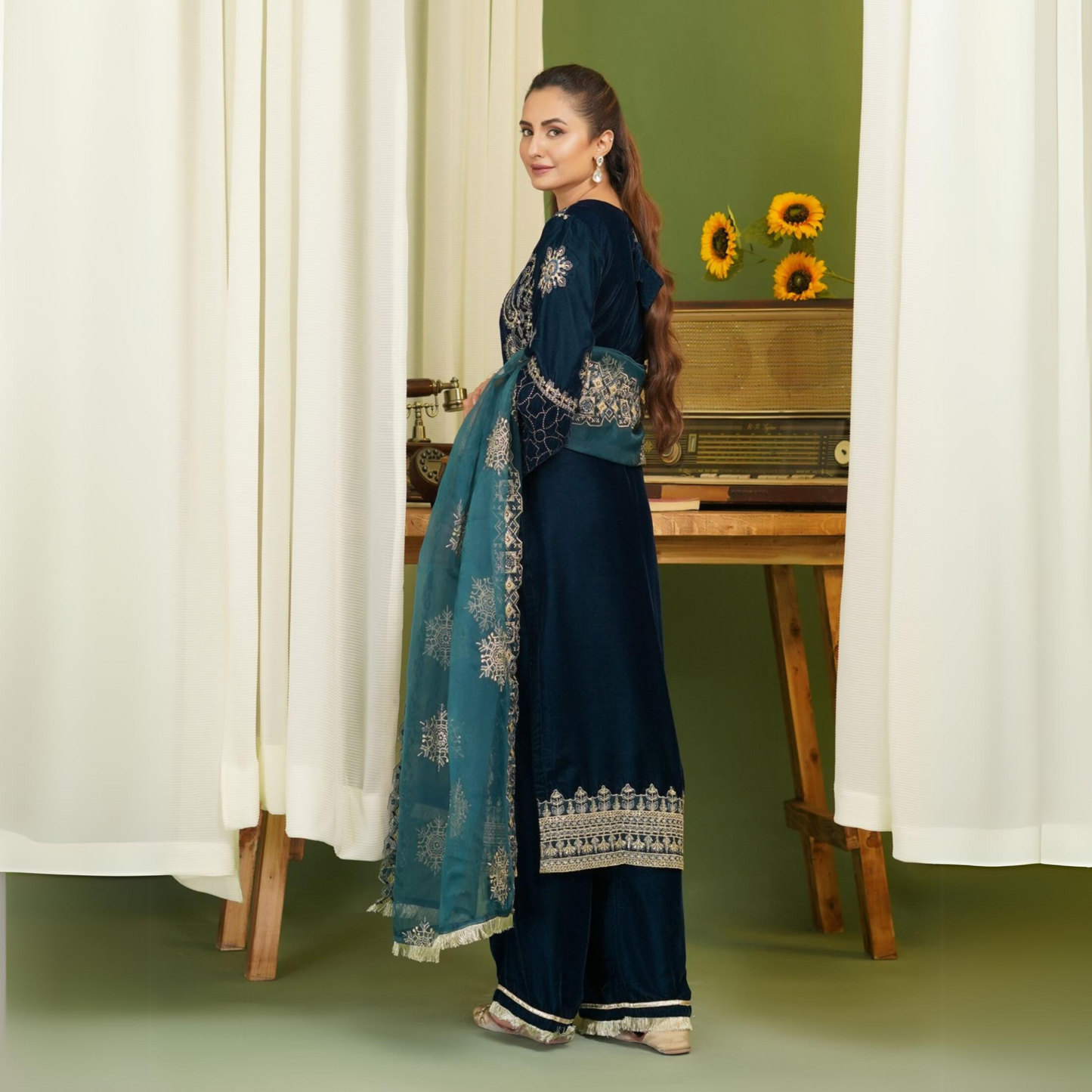 (Teal Blue) Luxury Velvet Ready to Wear Embroidered Collection by Simrans