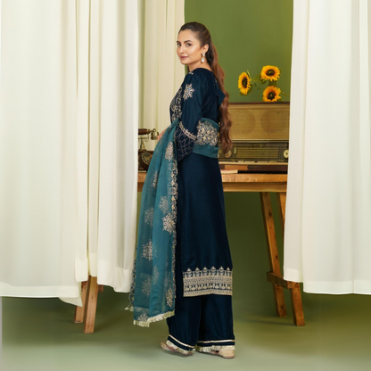 (Teal Blue) Luxury Velvet Ready to Wear Embroidered Collection by Simrans