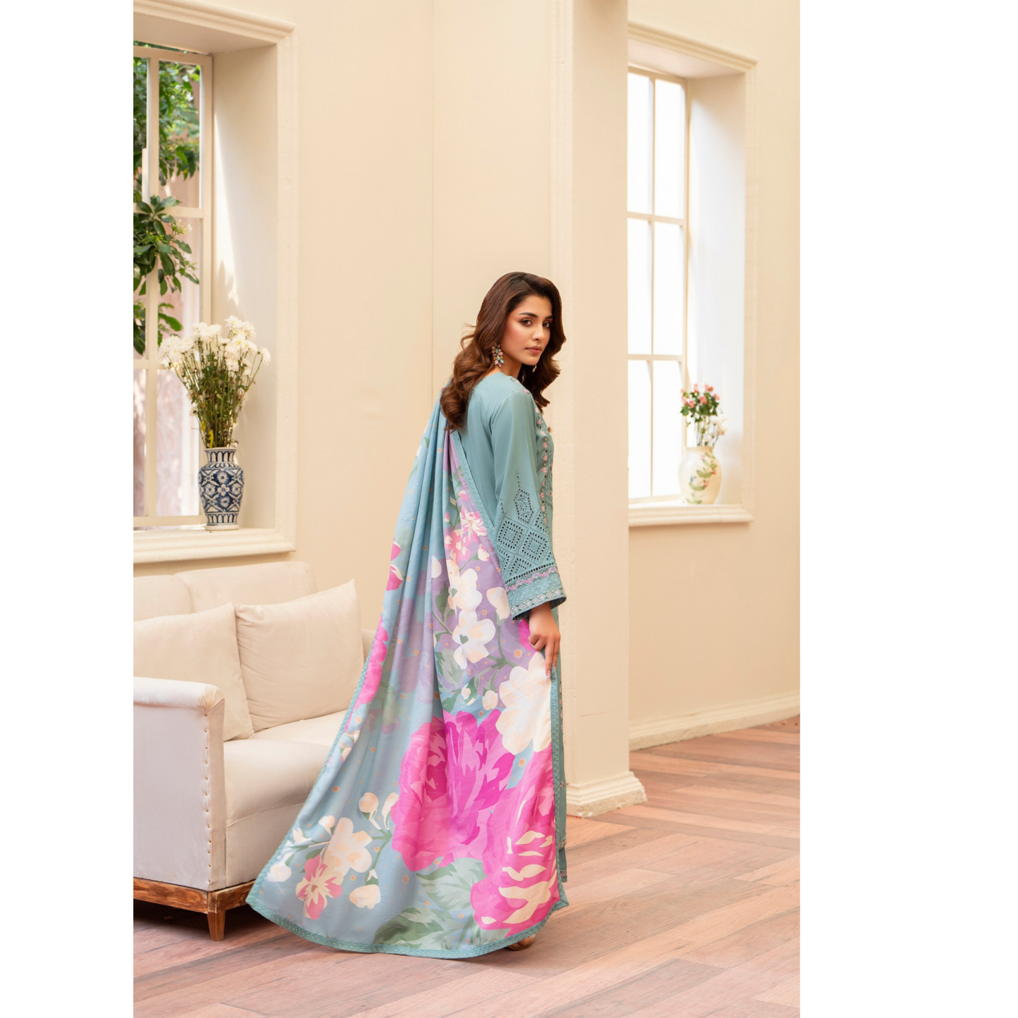 (SEA GREEN) 3 Pc Ready to Wear Embroidered Printed Collection | Karma Collection | UMKC0802