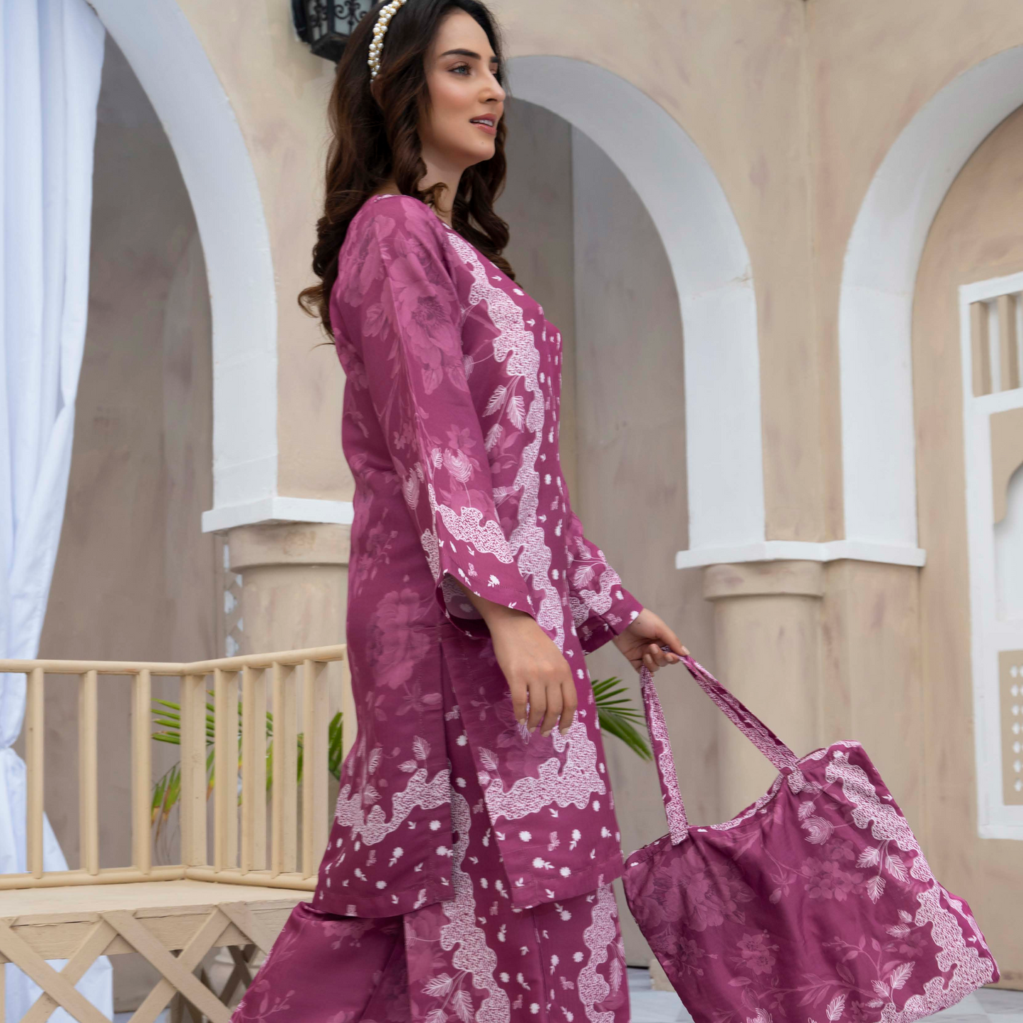 2 Printed Pakistani Co-Ords Set with Bag | Ready to Wear | Raniya.h | UMRAH0901