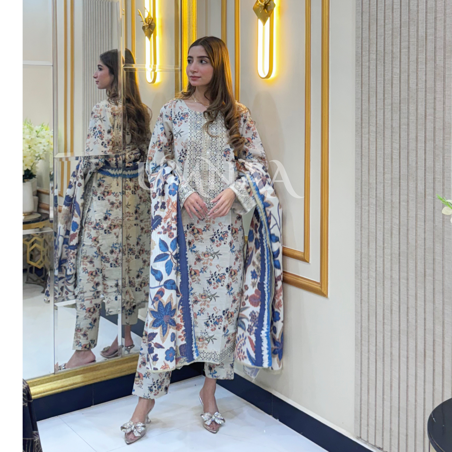 UA-35 Printed Embroidered Khaddar 3 Pc Dress | Ready to wear | UMNAA