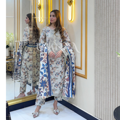 UA-35 Printed Embroidered Khaddar 3 Pc Dress | Ready to wear | UMNAA