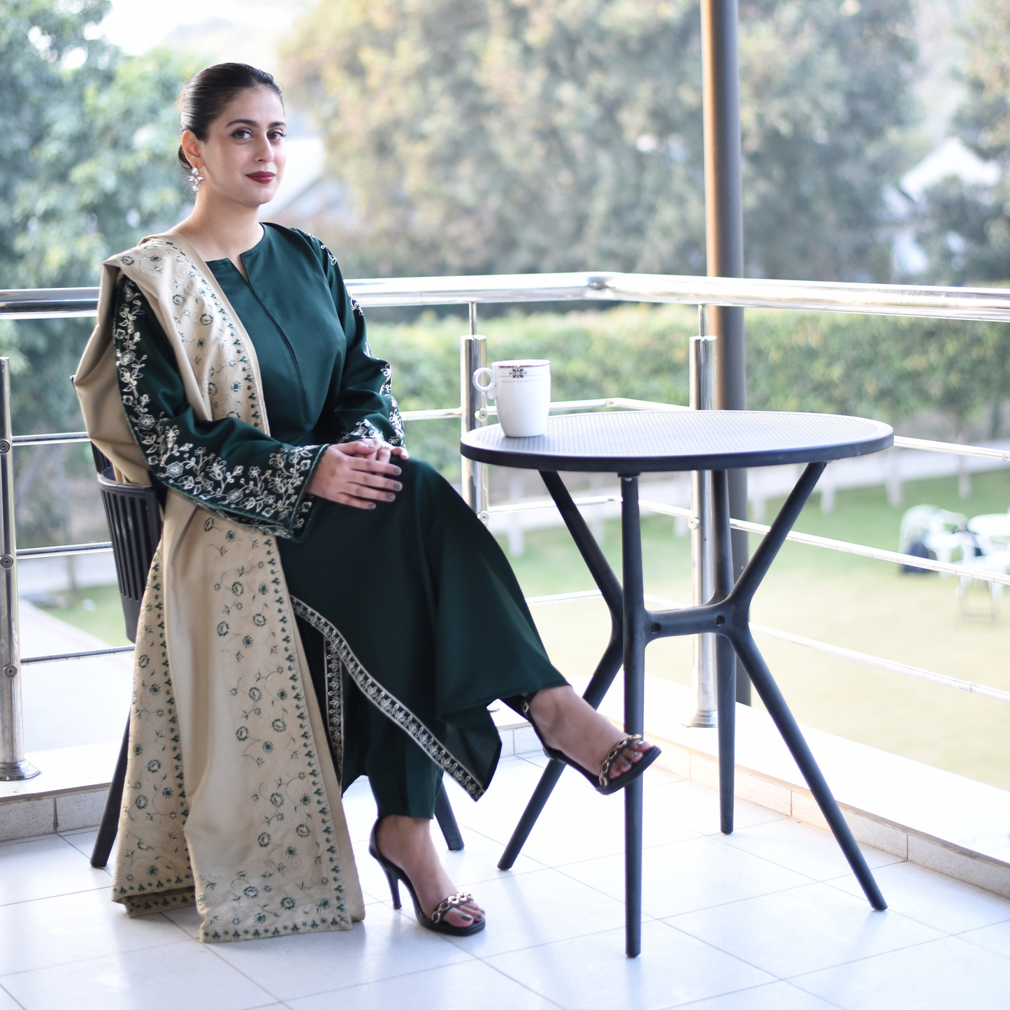 UA-29 3 Pc Embroidered Dhanak Dress with Embroidered Dhanak Shawl Pakistani Dress | UMNAA