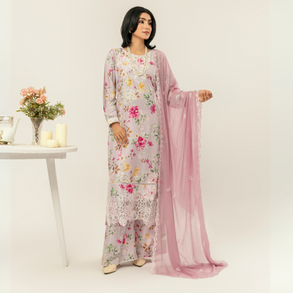 UMS-10 Floral Printed Embroidered Linen | 3 Pc | Ready-to-wear Dress - Simrans