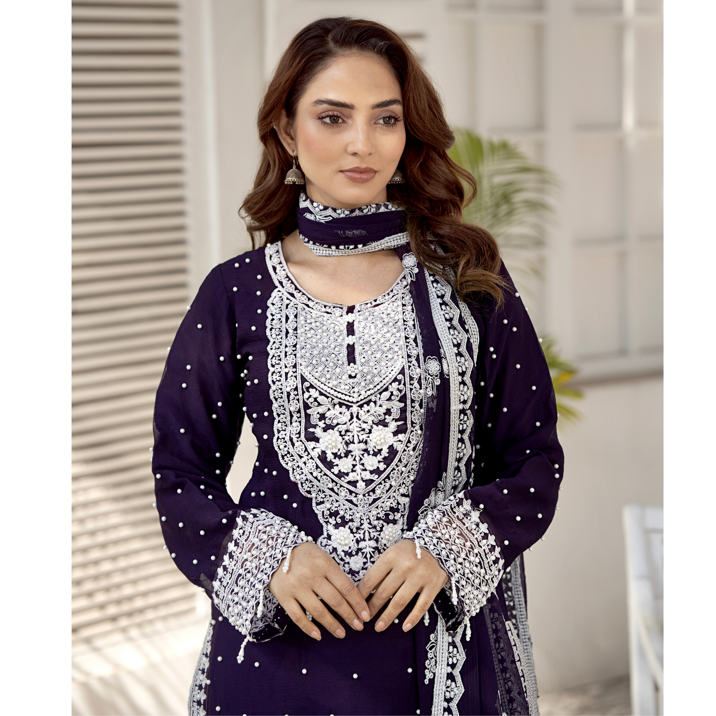 UMRZ-40 Luxury Handwork Embroidered Dress with Chiffon Dupatta 3 Pc |Ready to Wear| Rangz