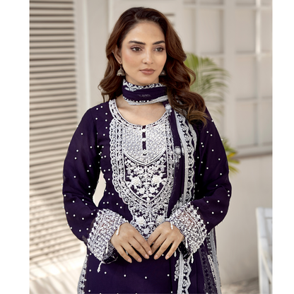 UMRZ-40 Luxury Handwork Embroidered Dress with Chiffon Dupatta 3 Pc |Ready to Wear| Rangz