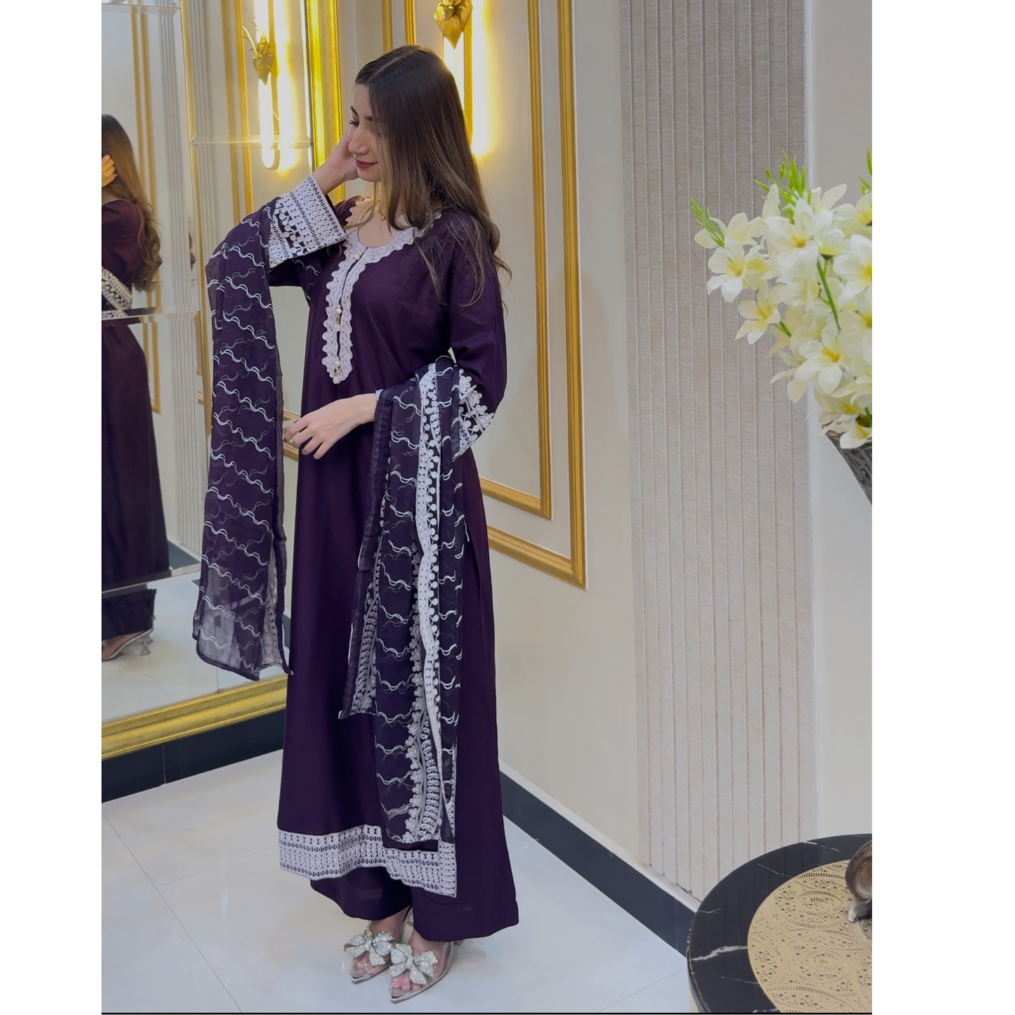 UA-47 Embroidered Linen with Chiffon Duppata Pc Dress | Ready to wear | UMNAA