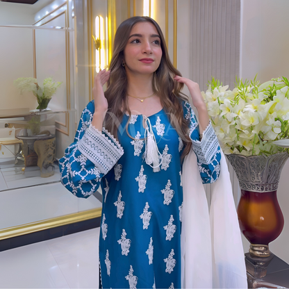 UA-57 3 Pc Luxury mother daughter Embroidered Linen Collection- Umnaa