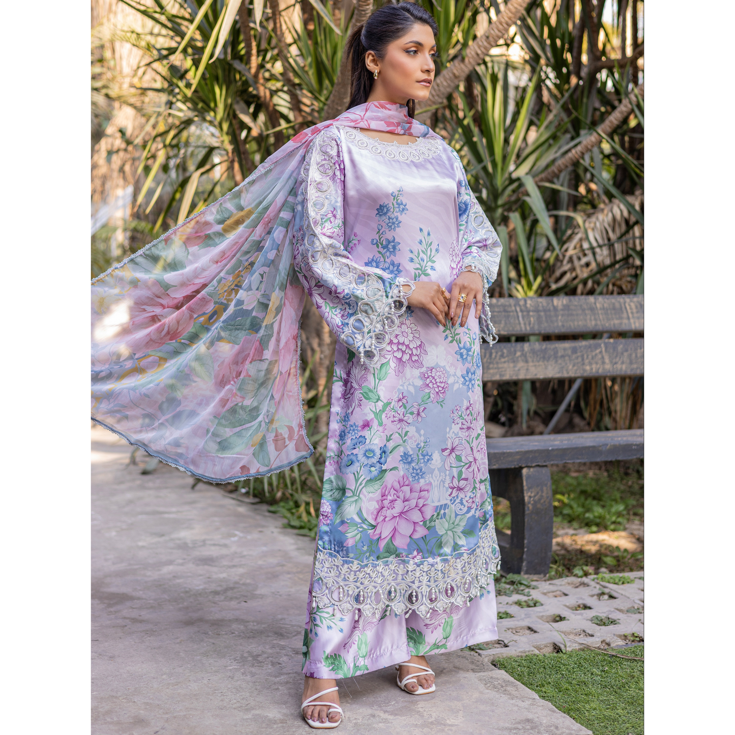 UMRZ-42 Embroidered Printed Silk Pakistani 3 Pc Dress| Ready to Wear | Rangz