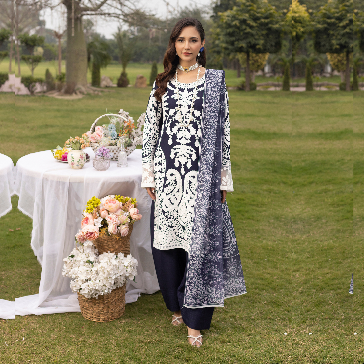 UMS-17 Embroidered Linen Farshi Shalwar kameez 3 Pc Pakistani Dress | Ready to wear | Simrans