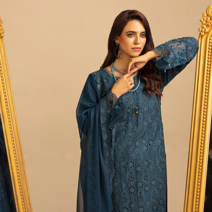 UMS-18 Embroidered Linen Chikenkari 3 Pc Pakistani Dress | Ready to wear | Simrans