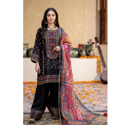 KC-1433 Embroidered Cambric Cotton Farshi Shalwar Kameez Ready to Wear 3 Pc - Karma Collection