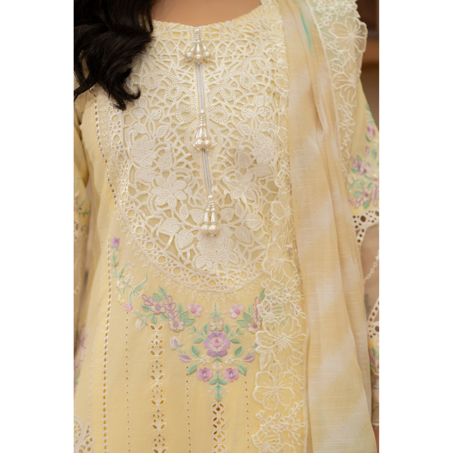 KC-1435 Embroidered Cambric Cotton Farshi Shalwar Kameez Ready to Wear 3 Pc - Karma Collection