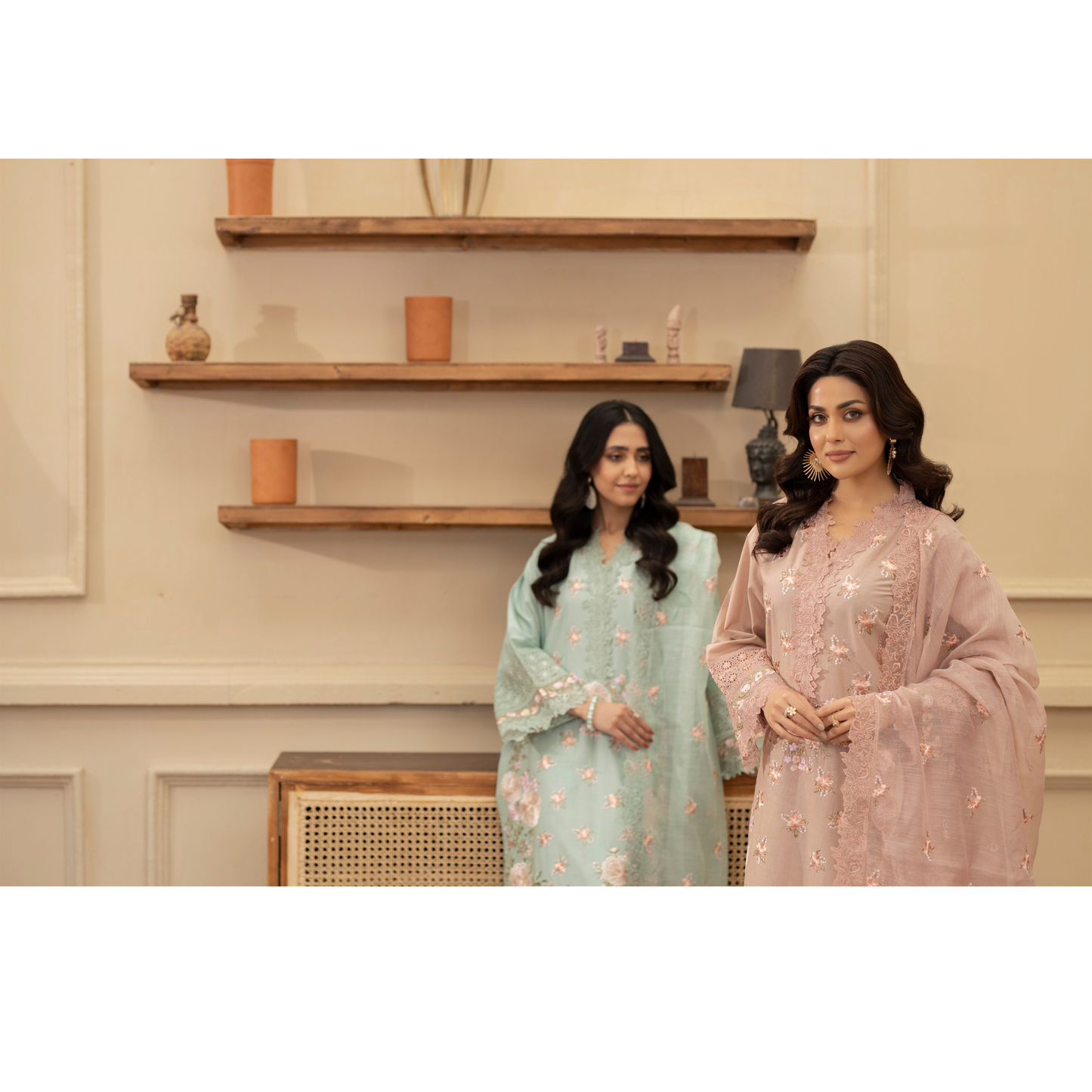 KC-1437 Embroidered Cambric Cotton long Frock Dress Ready to Wear 3 Pc - Karma Collection