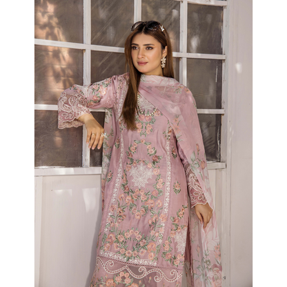 Floral Embroidered Viscose Linen 3 Pc Pakistani Dress | Ready to wear | Traditional Thread