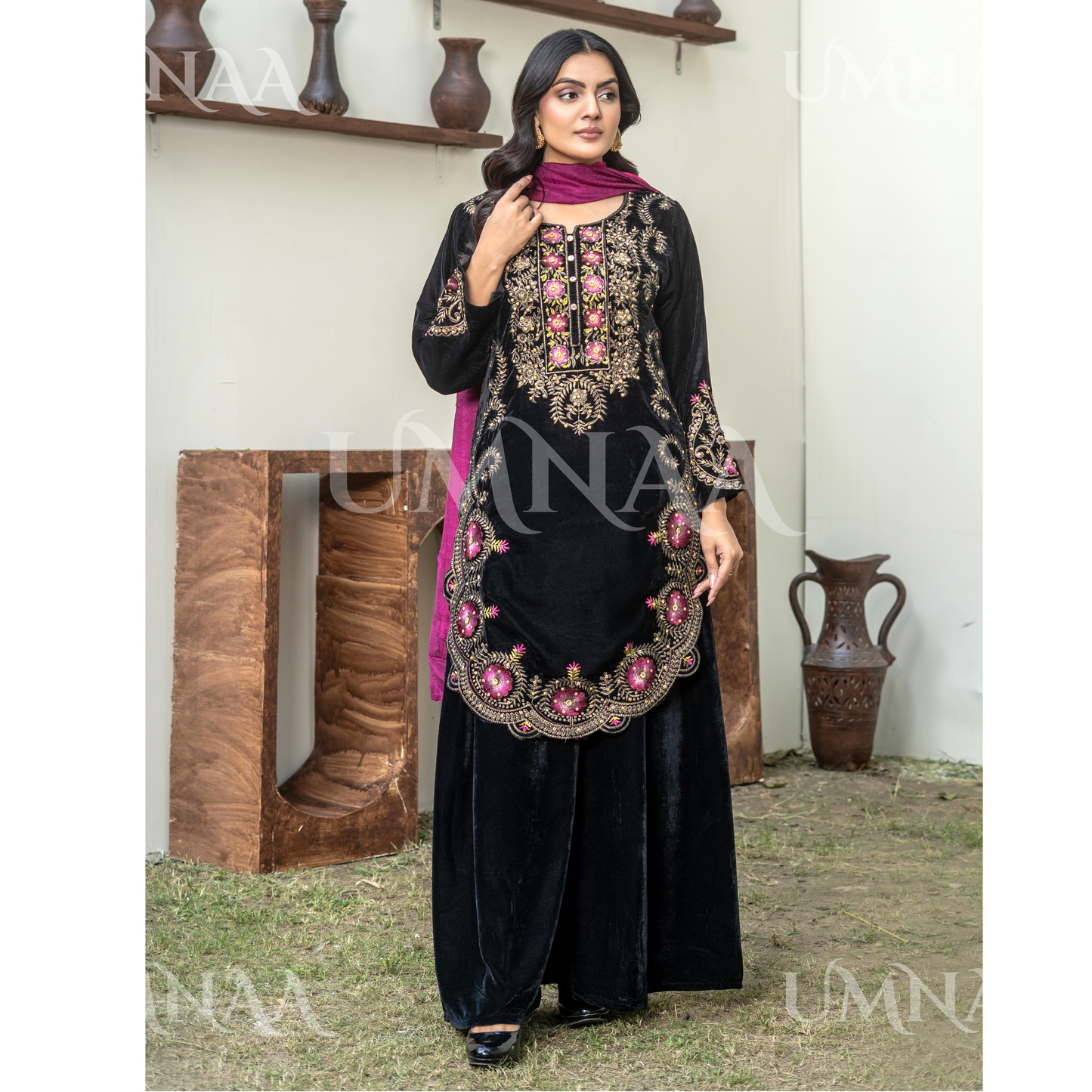 UA-141 3 Luxury Velvet Sharara collection by Umnaa