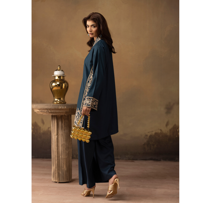 UMS-48 Embroidered Dhanak 2 Pc Co-Ords Set by Simrans