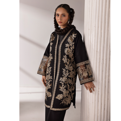 UMS-52 Maria.B inspired Embroidered Khaddar Jacket style dress with chiffon Duppatta by Simrans
