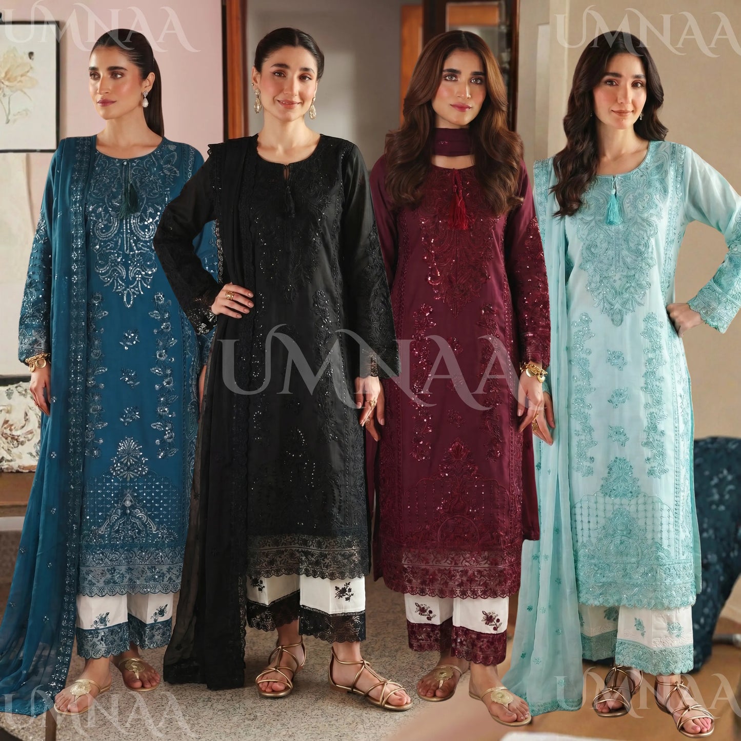 UA-192 festive Embroidered Cotton Collection with Chiffon Duppatta | Ready to Wear | Asian clothes