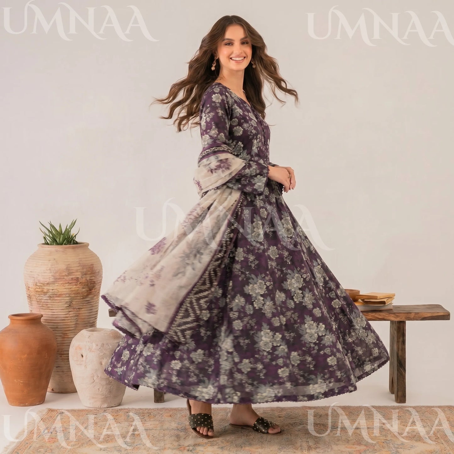 UA-197 Printed Poly Lawn frock 3 Pc Collection Ready to Wear Pakistani Asian clothes