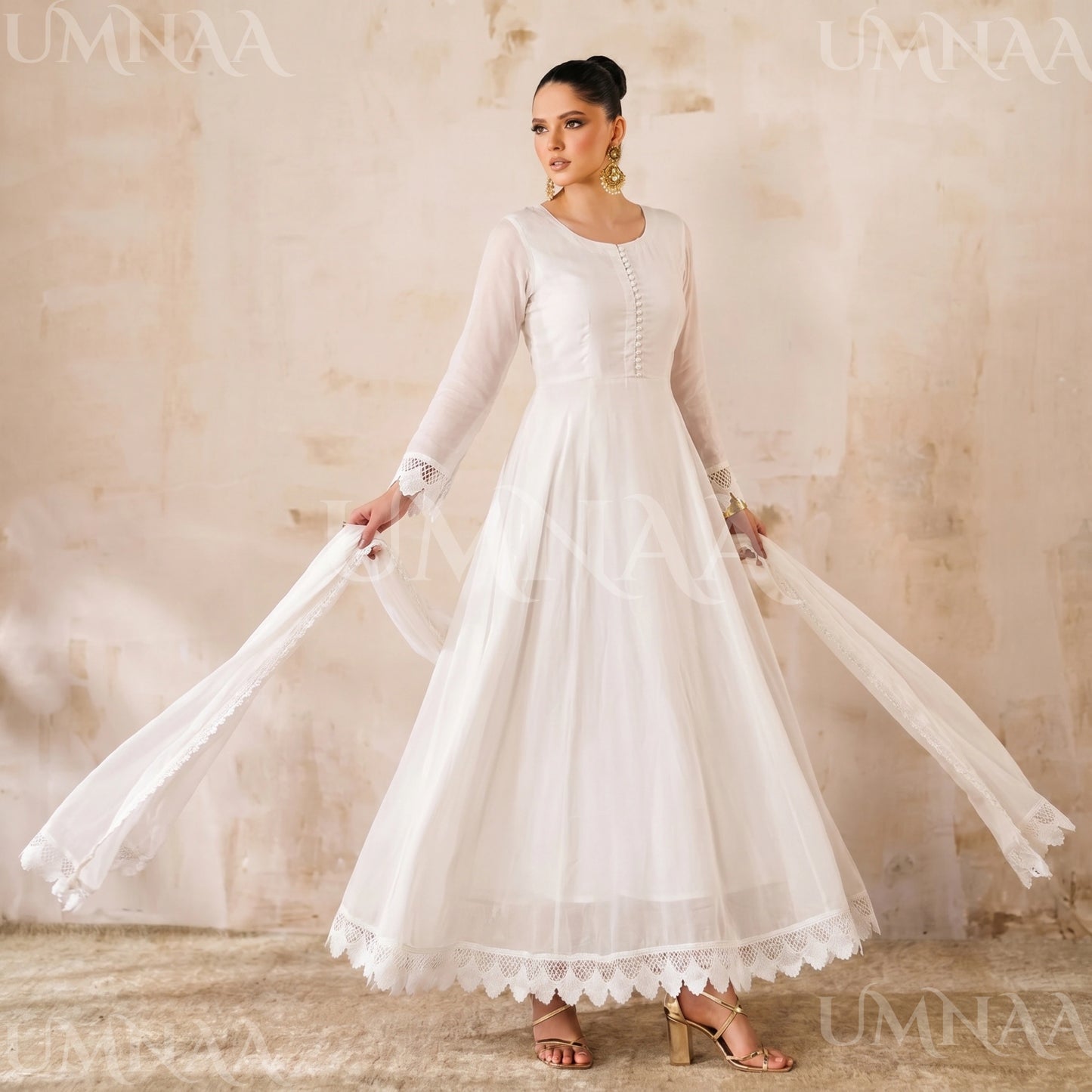 UA-204 Luxury Embroidered Chiffon Frock Collection 3 Pc | Ready to Wear | Umnaa
